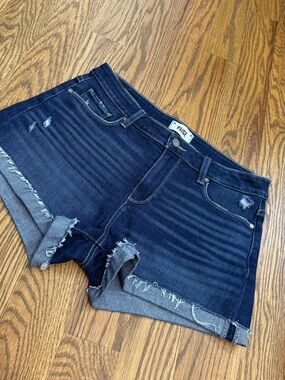 PAIGE Dark Indigo Distressed Denim Shorts